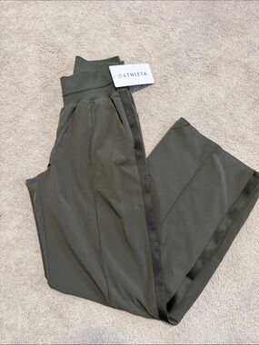 Athleta Olive Wide-Leg  Nolita Track Pants with Side Stripe